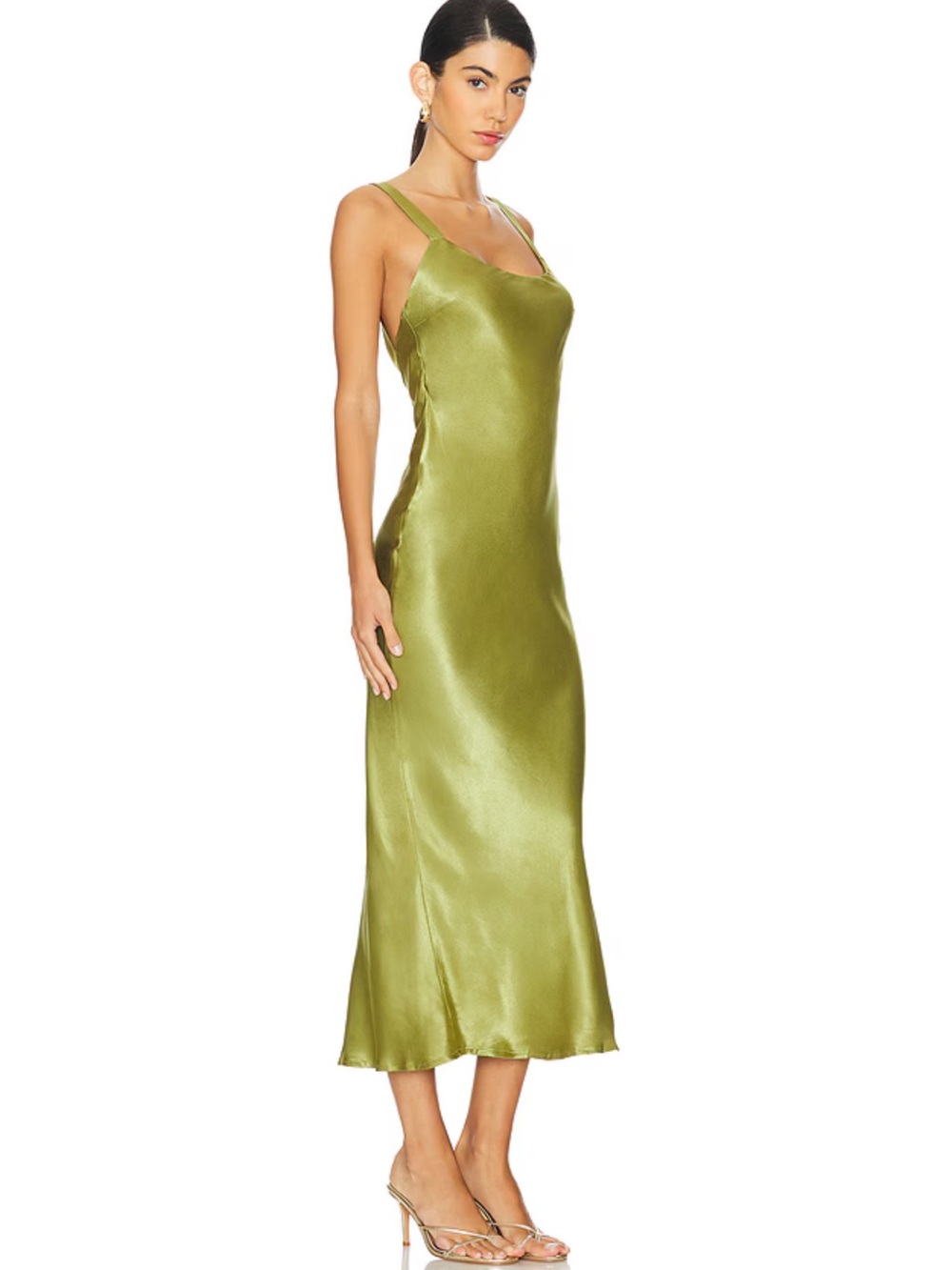 REVOLVE Olive Green Satin Midi Slip Dress - Picture 3 of 7